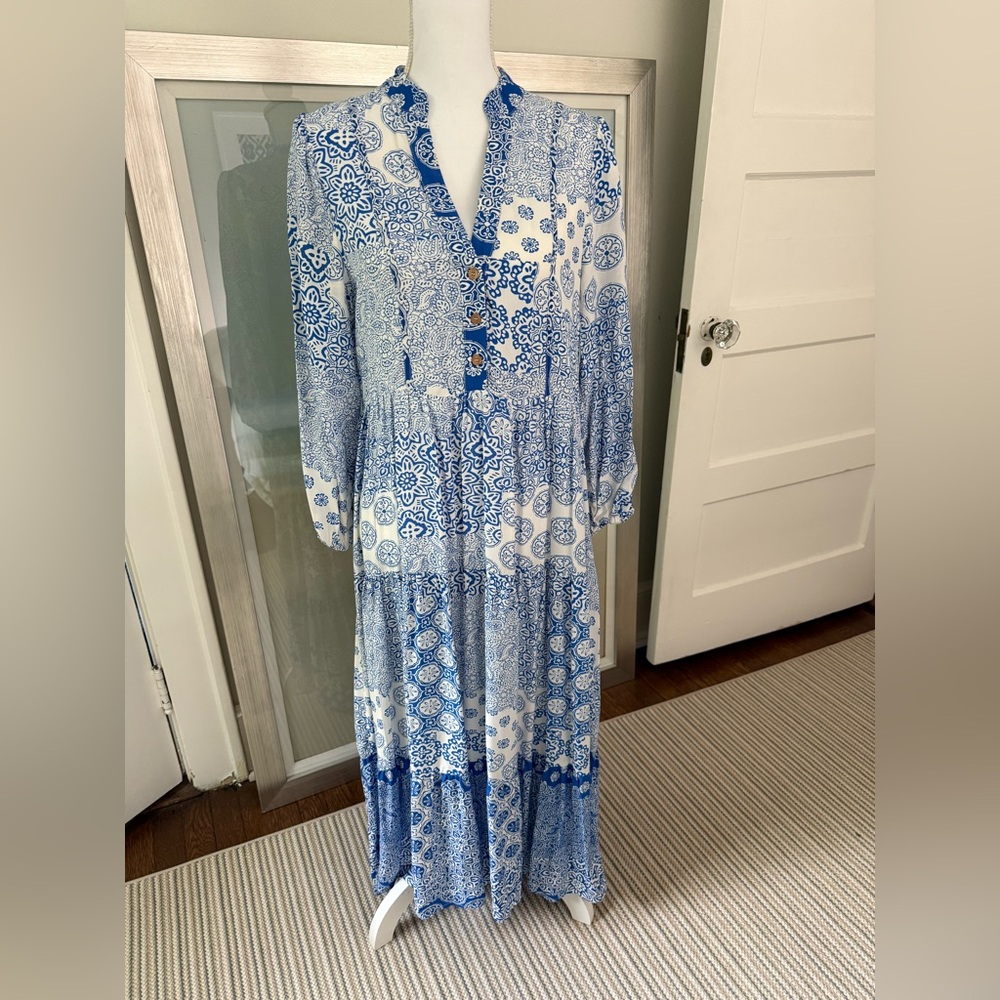Zara Blue White Floral Maxi Dress Size Medium